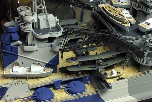 A close-up view of the replica model of the former battleship Queen Elizabeth