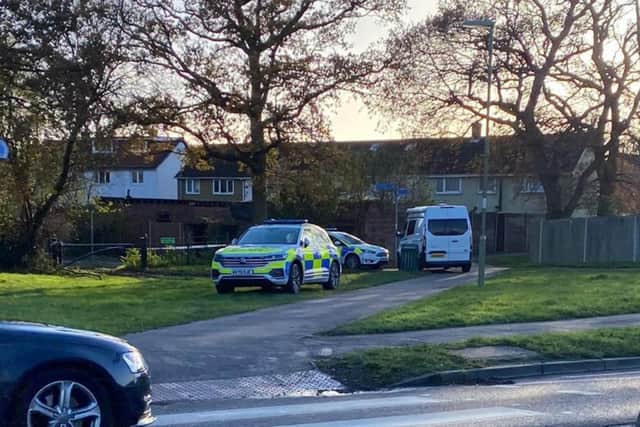 Police at a pathway south of Purbrook Way in Leigh Park. Picture: Karl Browning