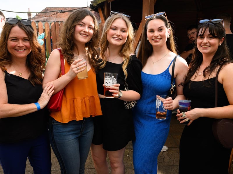 Friends enjoy a drink at The Dele Arms Beer Festival.Picture: Keith Woodland (250521-19)