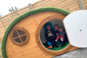 Olivia, Gracie and Eliza Millerchip enjoying their new playhouse that was donated by PS Timber 