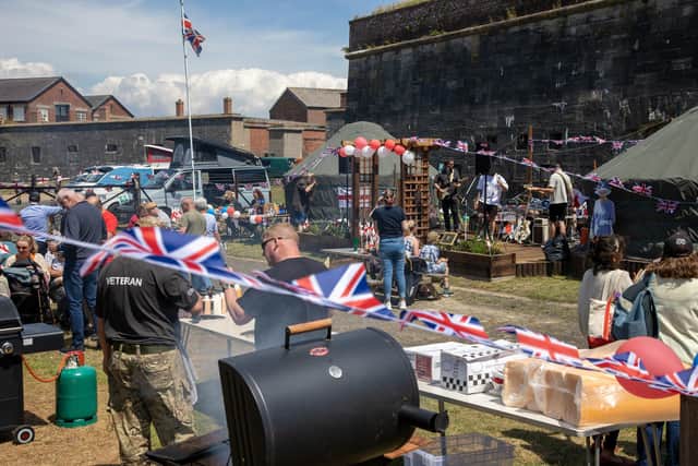 Forgotten Veterans UK, led by Gary Weaving organised a Jubilee Party at Fort Cumberland, Eastney for both Veterans and local families on Thursday afternoon, attended by the Lord Mayor and Lady Mayoress of Portsmouth.Pictured - Everyone was having a great time at Fort Cumberland.Photos by Alex Shute