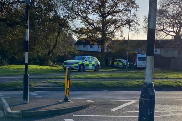 Police at a pathway south of Purbrook Way in Leigh Park. Picture: Karl Browning