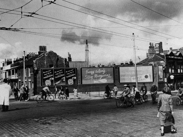 Fratton Bridge, Portsmouth, from the corner of Selbourne Terrace early in the 1950s.
