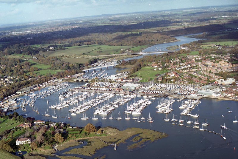 Aerial of Lower Swanwick Yacht Marina in 1998.


