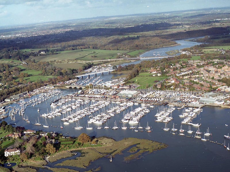 Aerial of Lower Swanwick Yacht Marina in 1998.