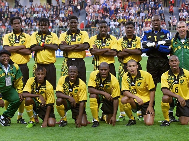 Fitzroy Simpson (front row, extreme right) went to France with Jamaica in 1998 along with Paul Hall and former Blues players Deon Burton and Darryl Powell.