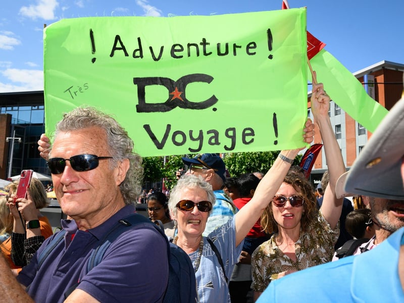 A family member of the Washington DC team welcomes their hero at the finish.Picture: Keith Woodland (270721-117)