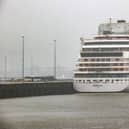 The Italian registered cruise ship 'Aidamar' was due to call at Portsmouth International Port, but her visit has been postponed due to the poor weather. A yellow weather warning for rain is currently in place over the city and much of the south coast of England. Picture: KURT DESPLENTER/BELGA/AFP via Getty Images.