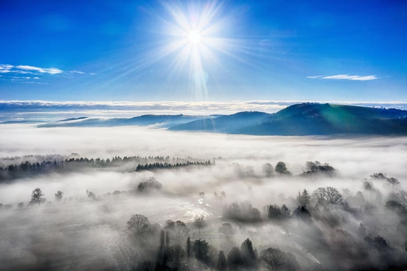 Pictured is a misty dawn over South Downs.