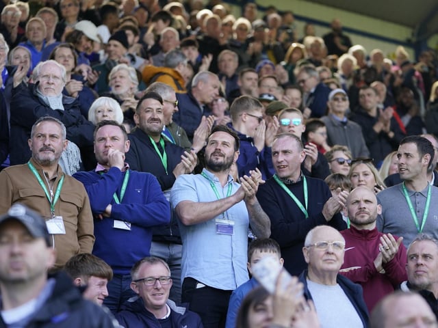 Pompey fans celebrating Joe Pigott's goal.