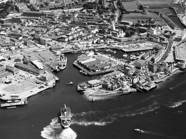 Aerial view of Old Portsmouth in the 1990s