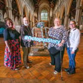 World Oceans Day exhibition at St Mary's Church, Fratton, Portsmouth on June 8 2022, an earlier part of the Octopus Story project. From left: World Oceans team creative director Roni Edwards, producer Roy Hanney, project manager Angela Parks and project evaulator, Anna Marie Flynn. Picture: Habibur Rahman
