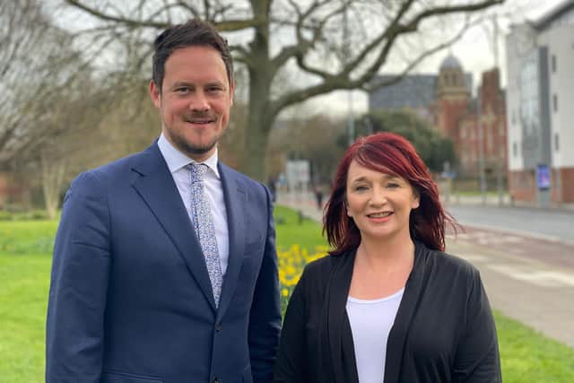The Labour MP for Portsmouth South MP and Charles Dickens councillor, Stephen Morgan, with city activist Kirsty Mellor, who will be Labour's candidate for Charles Dickens at the next local elections on May 7