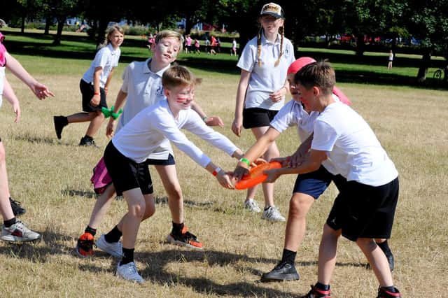 The Priory School in Southsea, held its annual sports day on Southsea Common. Year 7's playing ultimate frisbee.
(150623-8407)