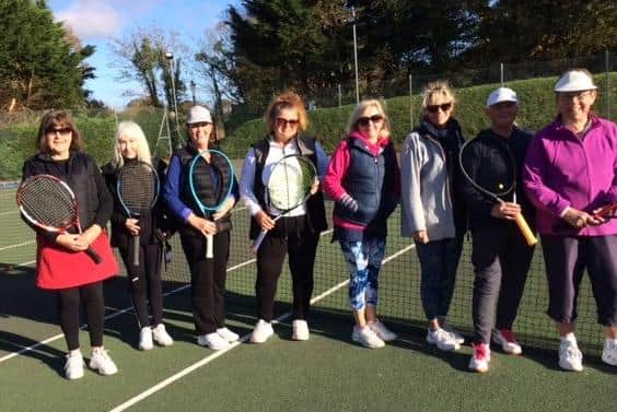 Sarisbury Green v Stubbington (from left): Mary Colquhoun, Heather Hanslip, Jacqs Clarke, Cheryl Goater, Karen McCulloch, Elaine Reed, Suzanne Johnson, Jean Carty