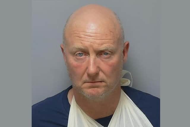 Derek Jennings, 53, was jailed at Portsmouth Crown Court for violent disorder at the Pompey v Southampton match on September 24 last year where he punched a police horse. Picture: Hampshire police