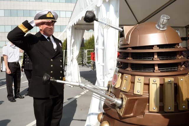 Visitors flocked to a flotilla of NATO warships when Cardiff hosted a Meet the Forces day – although those stepping aboard HMS Duncan were confronted by one of the most dangerous aliens in the universe... Duncan the Dalek. Picture: L(Phot) Nicky Wilson/Royal Navy