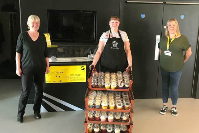 From left, Louise Wilders, Alison Barnes of Sweet Cakes Southsea who donated food, with Catherine Ramsay of Hive.