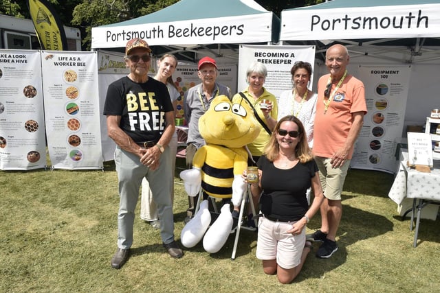 Pictured is: (back l-r) Eve Wawrzyn, Mick Stallard, Martha Dombey, Sarah Harold and Paul Cowtan with (front l-r) Mike Cotton, chairman of Portsmouth Beekeepers and Alison Gerrard.
Picture: Sarah Standing (090623-5208)