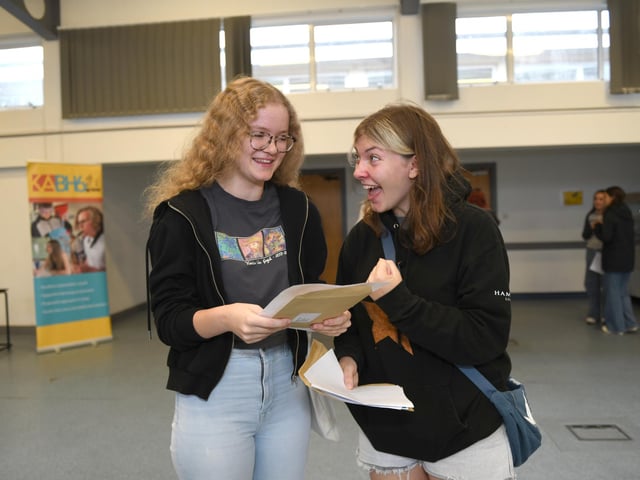 GCSE exam results day at King's Academy Bay House in Gosport, Hampshire - 22/08/24.L-R Charlotte Yates 16, Jessica Margle 16Please credit: Paul Jacobs/pictureexclusive.com