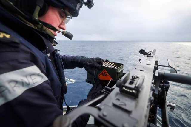 Sailors on HMS Prince of Wales have been honing their marksmanship during drills in the Arctic