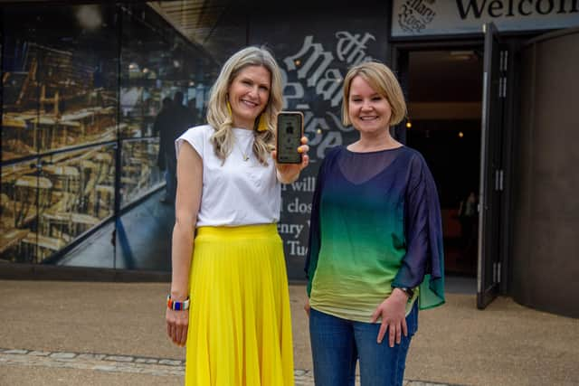 Mary Rose multi-sensory Augmented Reality experiece at the Mary Rose Museum, Historic Dockyard, Portsmouth on 7th July 2022

Pictured: Charlotte Mikkelborg, Director of Time Detectives AR app and Dr Hannah Platts, Academic lead of the project with the AR App on their phone
Picture: Habibur Rahman