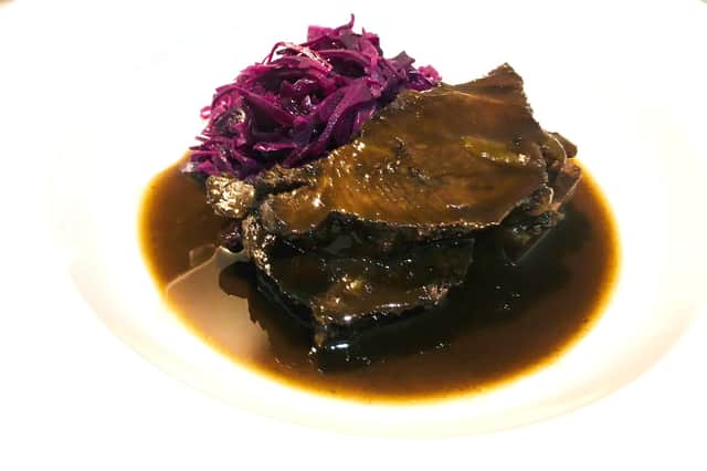 Beef cheeks in red wine.