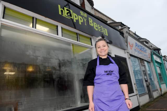 Sarah Lakey (40), owner of The Happy Bean vegan takeaway in Stoke Road, Gosport, which opened on Monday, February 1, 2021.Picture: Sarah Standing (080221-2503)