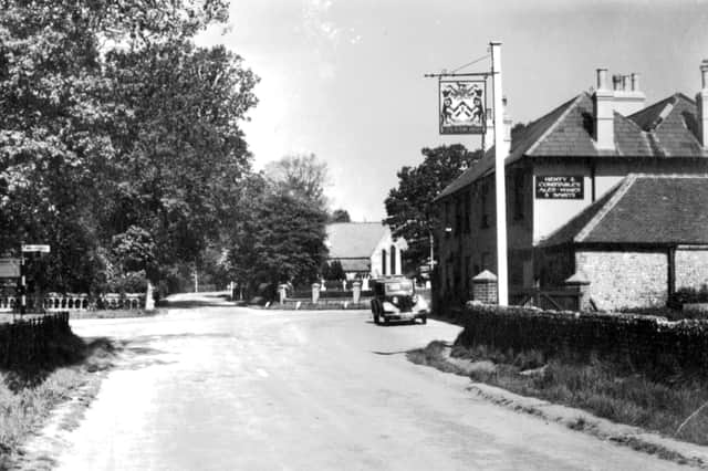 Redhill crossroads at the Staunton Arms, Rowlands Castle, later known as the Staunton Crossroads, circa 1928. Picture: George Barrett collection