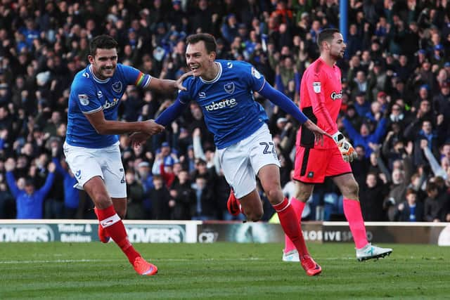 Kal Naismith celebrates with Gareth Evans after scoring the winner against Plymouth in League One in November 2017. Picture: Joe Pepler