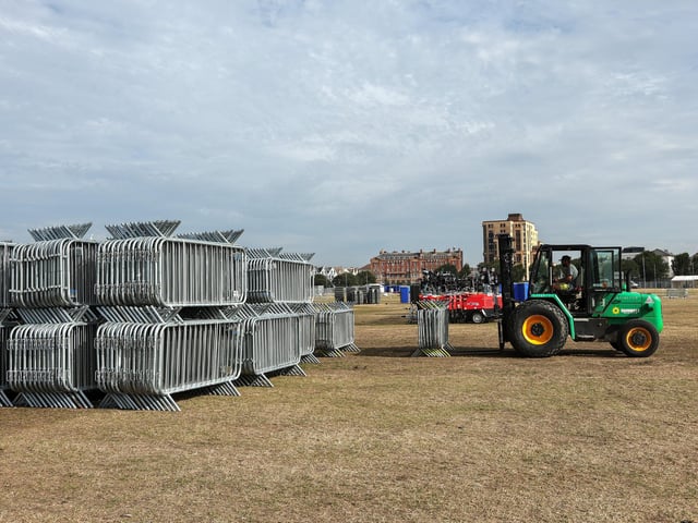 Stacking fencing. Site clearance after Victorious, Southsea CommonPicture: Chris  Moorhouse (280824-014)