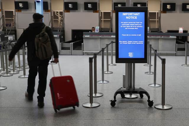 A sign at Southampton Airport notifying customers that Flybe flights will not be operating. Picture: Andrew Matthews/PA Wire