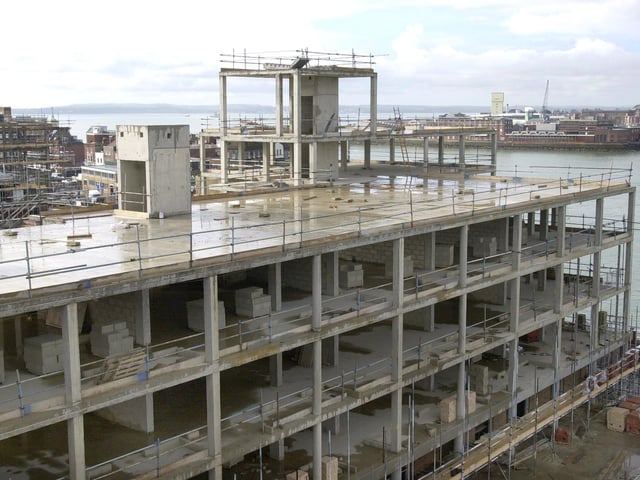 Blake House at Gunwharf Quays, with a view from the upper penthouse level under construction, looking towards Portsmouth harbour entrance and the Solent towards the Isle of Wight. Picture: Michael Scaddan. 011686_0201