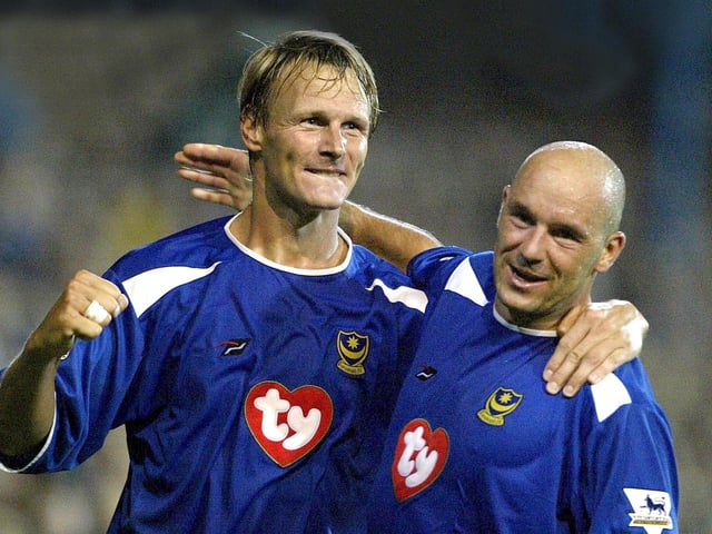 Pompey climbed to the top of the Premier League with a resounding win over Bolton at Fratton Park. A second-half hat-trick from Teddy Sheringham proved their was still life in the old dog, yet, after Steve Stone had put the hosts ahead.   Picture: Jamie McDonald/Getty Images