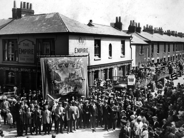 Childrens day out. The location of the fleet of charabancs was on the corner of Somers Road North (right) and Besant Road.