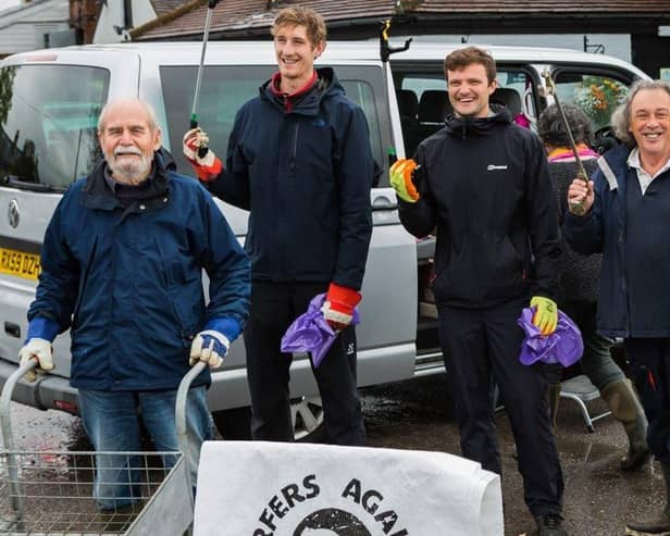 Volunteers take part in the beach clean. Picture: Mike Owens