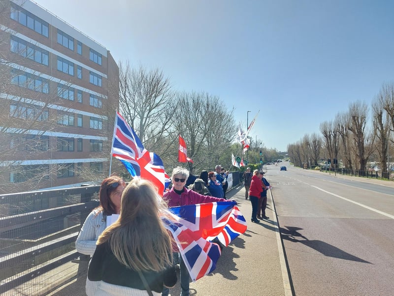 Illegal immigration protestors gathered outside Roebuck House in Cosham on Sunday, March 30.