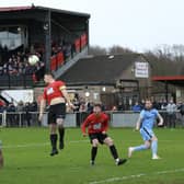 Fareham (red) v Portchester in front of a bumper crowd of 621 in January this year. Another large attendance is expected on Tuesday for the Wessex League Cup semi-final between the 'El Creekio' rivals. Picture: Martin Denyer.