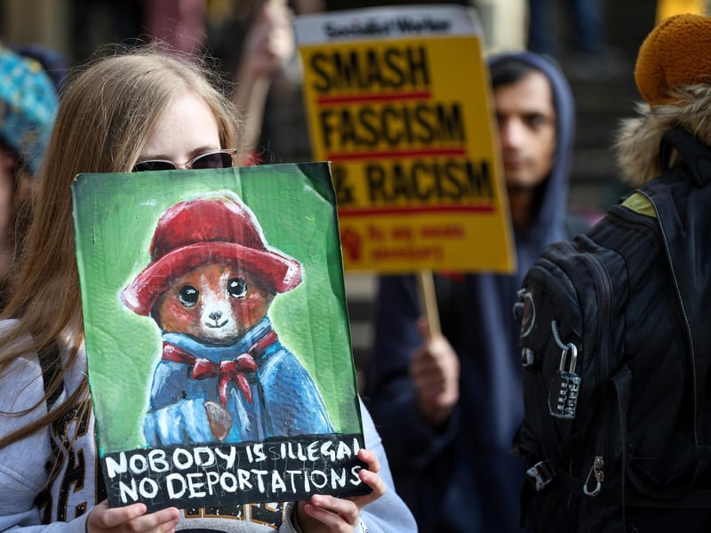 A Unity Rally, arranged by Stand Up To Racism Portsmouth, and a mass-deportation demonstration, arranged by UKIP, took place in Portsmouth's Guildhall on Saturday, March 15. Picture: Chris Moorhouse (150325-085)