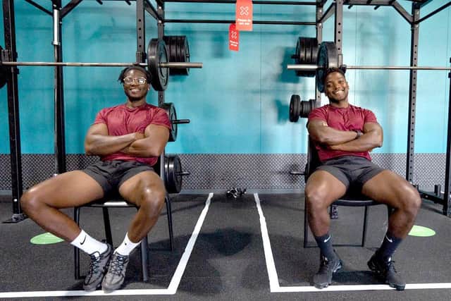 Pompey personal trainers, Sol and Mosh are raising funds for NHS charities by doing 1000 squats each with 80kg on 5 September 2020 at Pure Gym North Harbour 

Pictured: Moshood Awosile and Sol Asajile at Pure Gym, North Harbour, Portsmouth