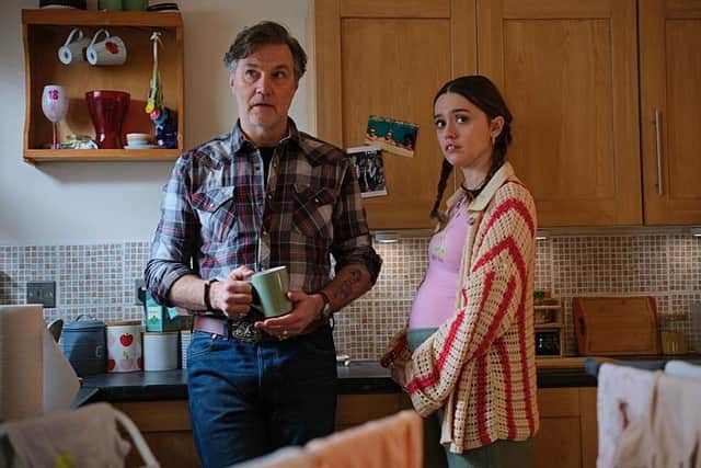 Gemma (Aimee Lou Wood) and Malcolm (David Morrissey) in the new BBC sitcom Daddy Issues (Picture: BBC/Fudge Park Productions/Matt Squire)
