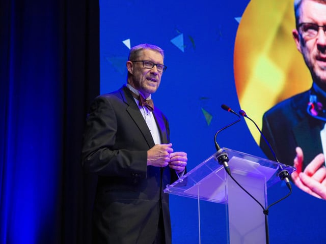 Editor Mark Waldron giving a speech. Picture: Habibur Rahman