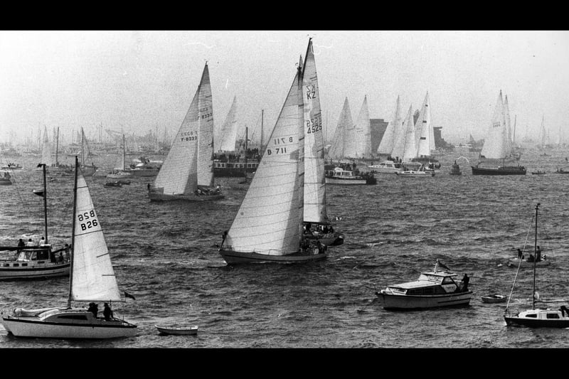 The yachts for the Round the World race pictured waiting off Southsea before the race, 1981. The News PP4546