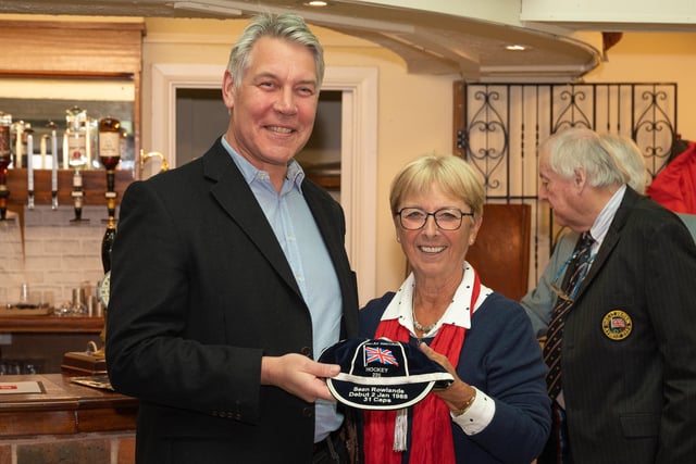Sean Rowlands receives his GB cap from Sheila Monroe. Picture: Keith Woodland