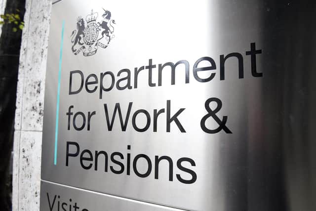 Signage for the Department for Work and Pensions in Westminster, London.