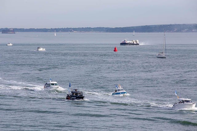 The boat parade entering Portsmouth Harbour to mark the beginning for Sea Angling Classic 2022 in Portsmouth on Thursday, June 16 2022.