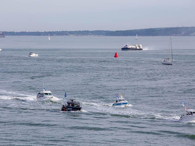 The boat parade entering Portsmouth Harbour to mark the beginning for Sea Angling Classic 2022 in Portsmouth on Thursday, June 16 2022.