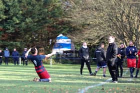 Danny Lane celebrates in front of Bush Hill manager Eugene McManus after scoring his second goal. Picture: Chris Moorhouse