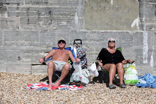 Mike Hazel and Jenny Harris enjoying the sunshine in Old Portsmouth.