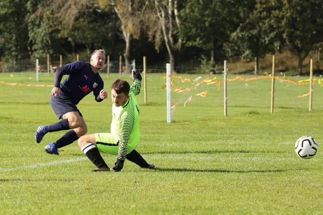 Samba score in their 4-2 win over Fleur de Lys in the Portsmouth Sunday League Division 3. Picture: Kevin Shipp.